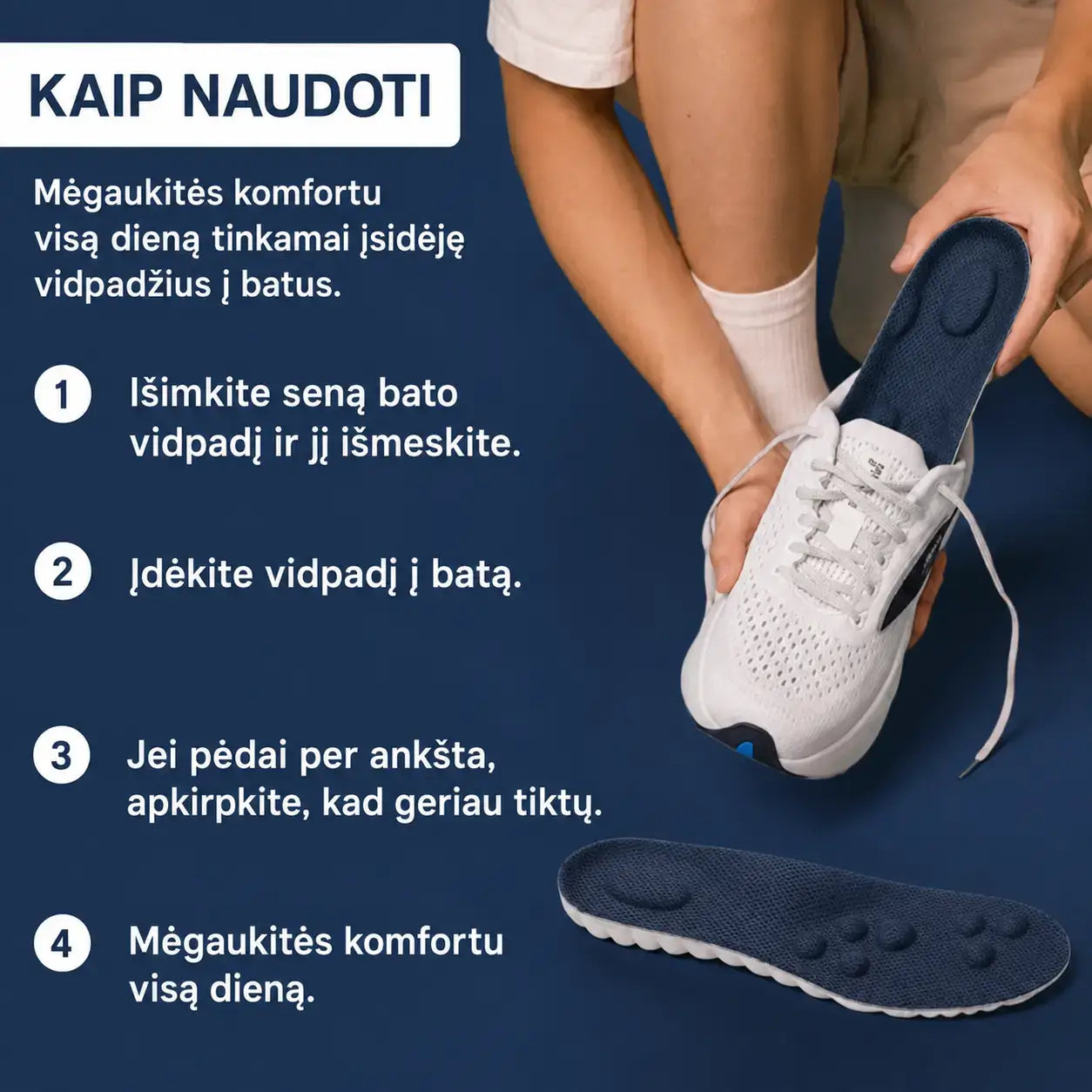 KOMFORTA+ Palaiko pėdos skliautą bei stimuliuoja kraujotaką vienu metu