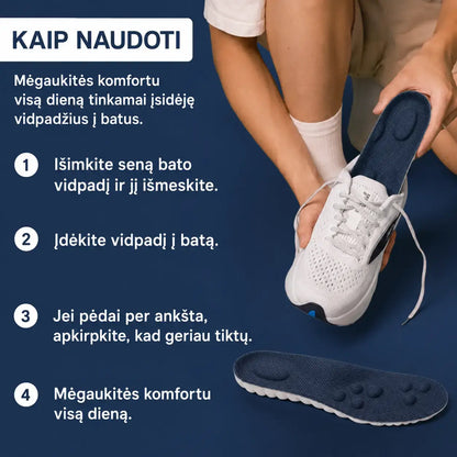 KOMFORTA+ Palaiko pėdos skliautą bei stimuliuoja kraujotaką vienu metu